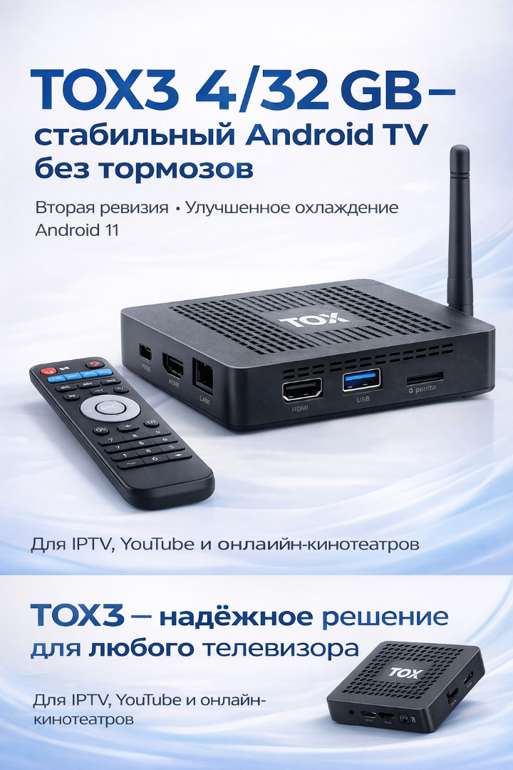 Смарт приставка TOX3 4/32 купить в Минске с настройкой Android TV 11